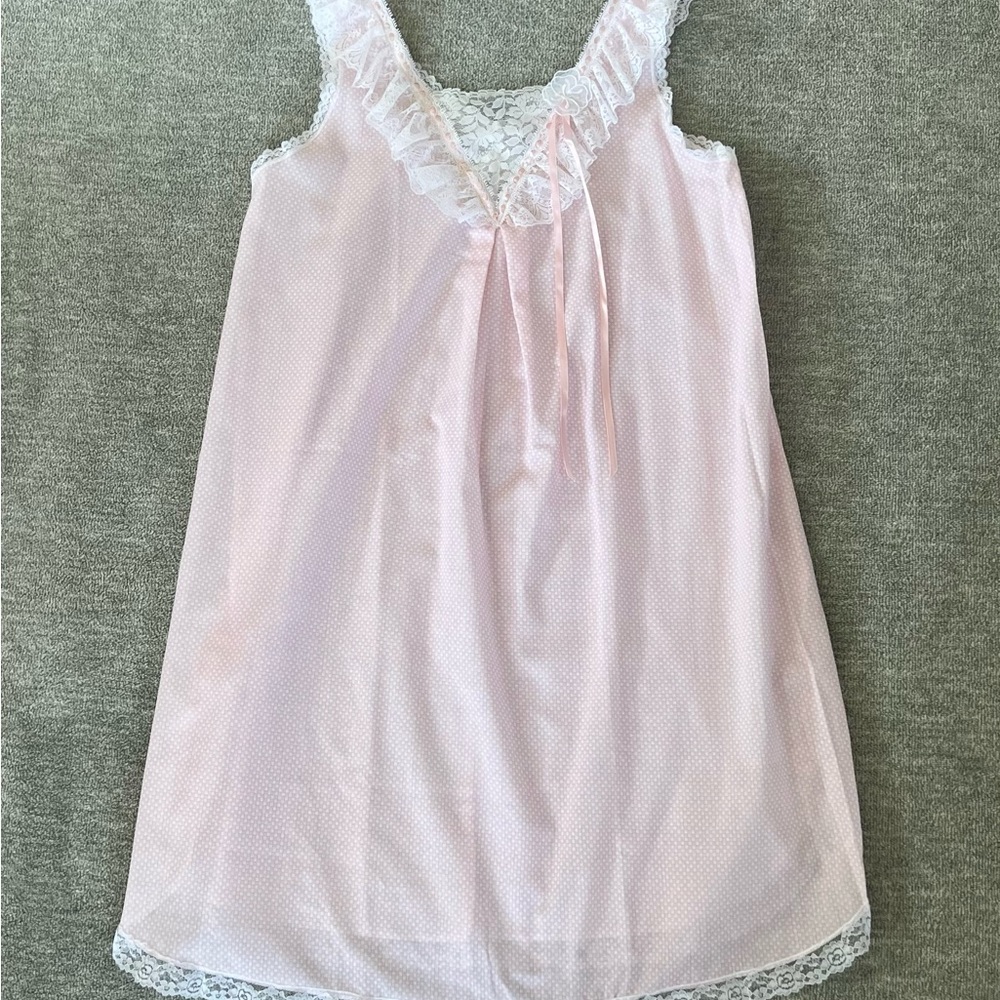Vintage Brandywine Mini Checkerboard Pink/White Coquette Nightgown - Picture 3 of 10